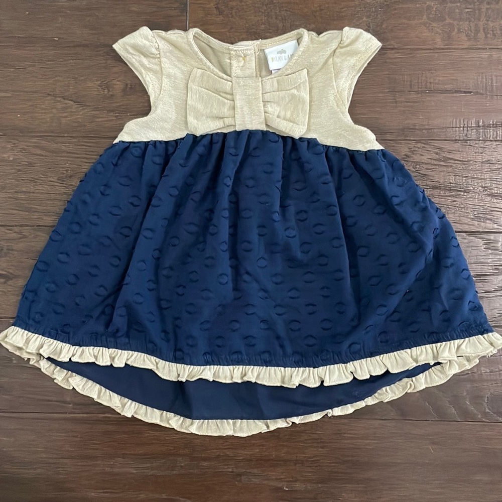 High-Low Navy & Gold Baby Girl Dress 3-6M